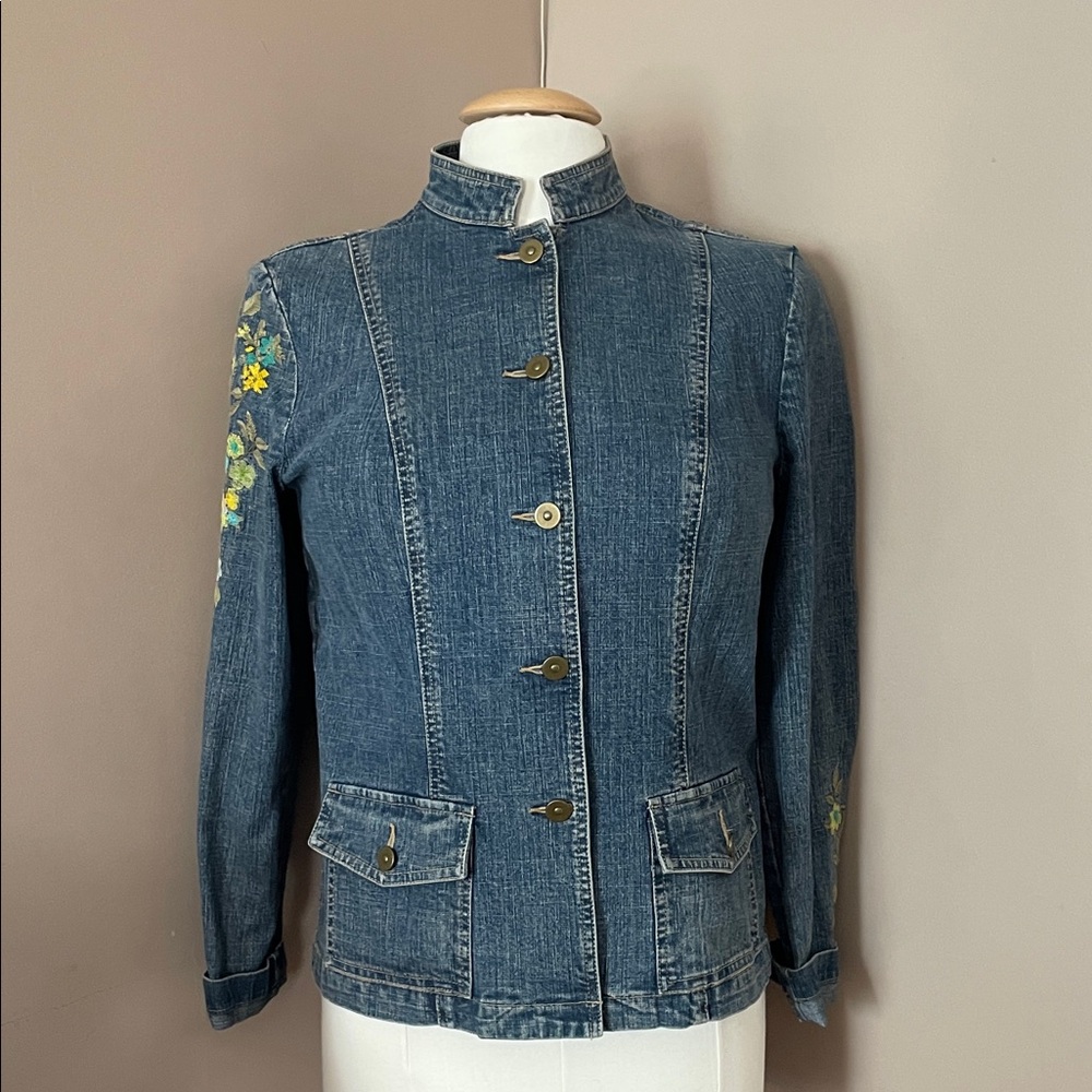 Kate Hill Blue Jean Jacket with Floral Accents